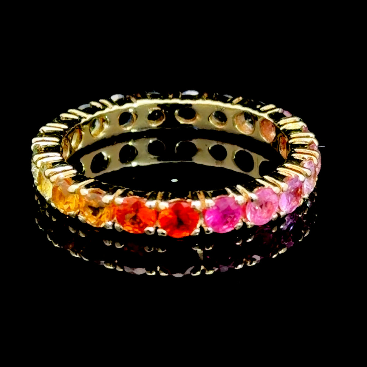 A Truly Gorgeous 18k Yellow Gold Rainbow Sapphire Full Eternity Ring Having A Full Range Of Colour & 2.75 Cts Of Sapphires