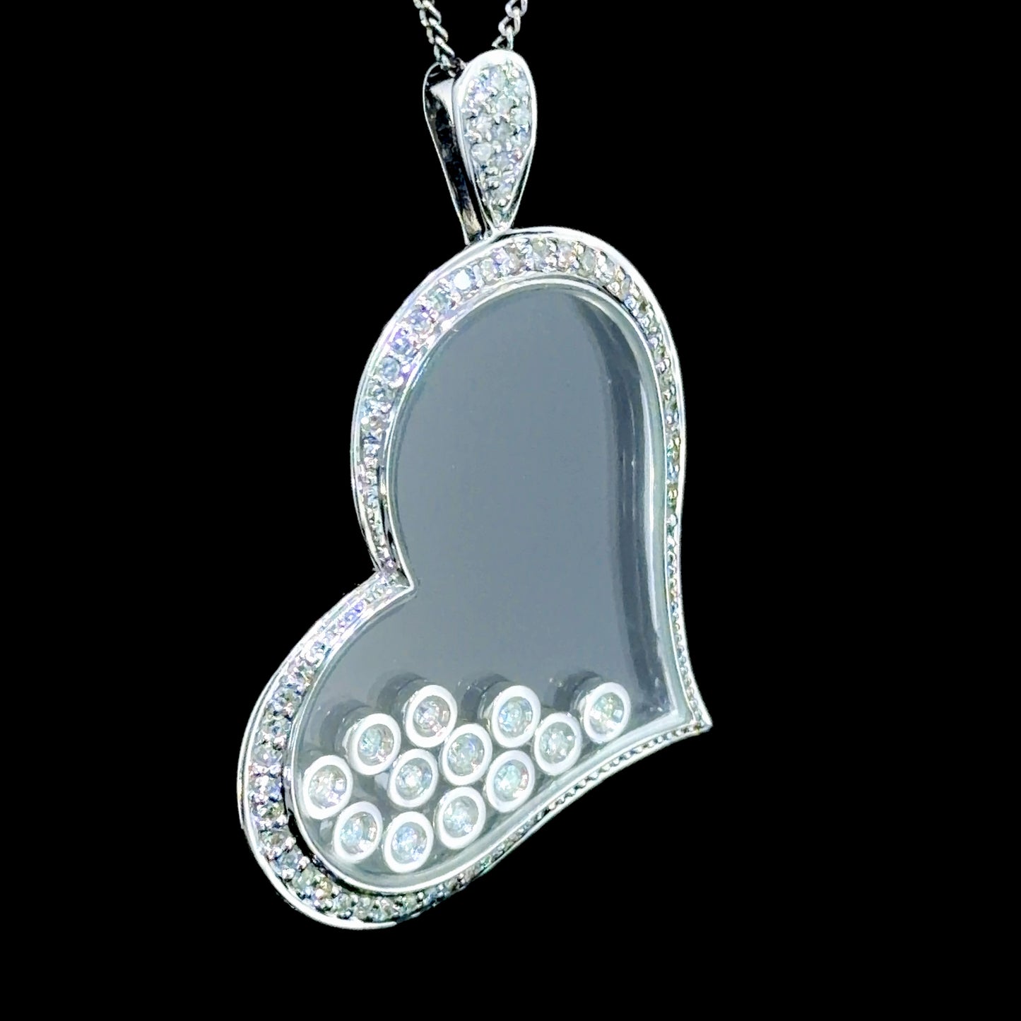 18k White Gold Floating Diamond Heart Pendant Appx 0.5 Cts G-H Colour Vs-Si