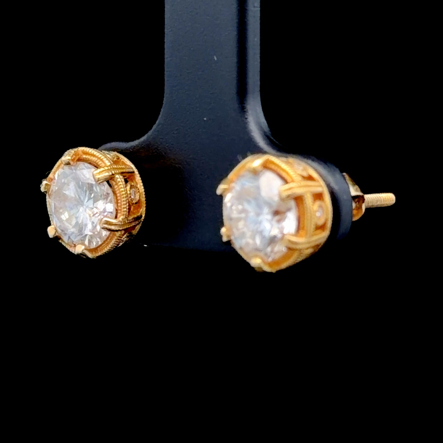 18K Yellow Gold Diamond Screw Studs APPX 2.10 CTS