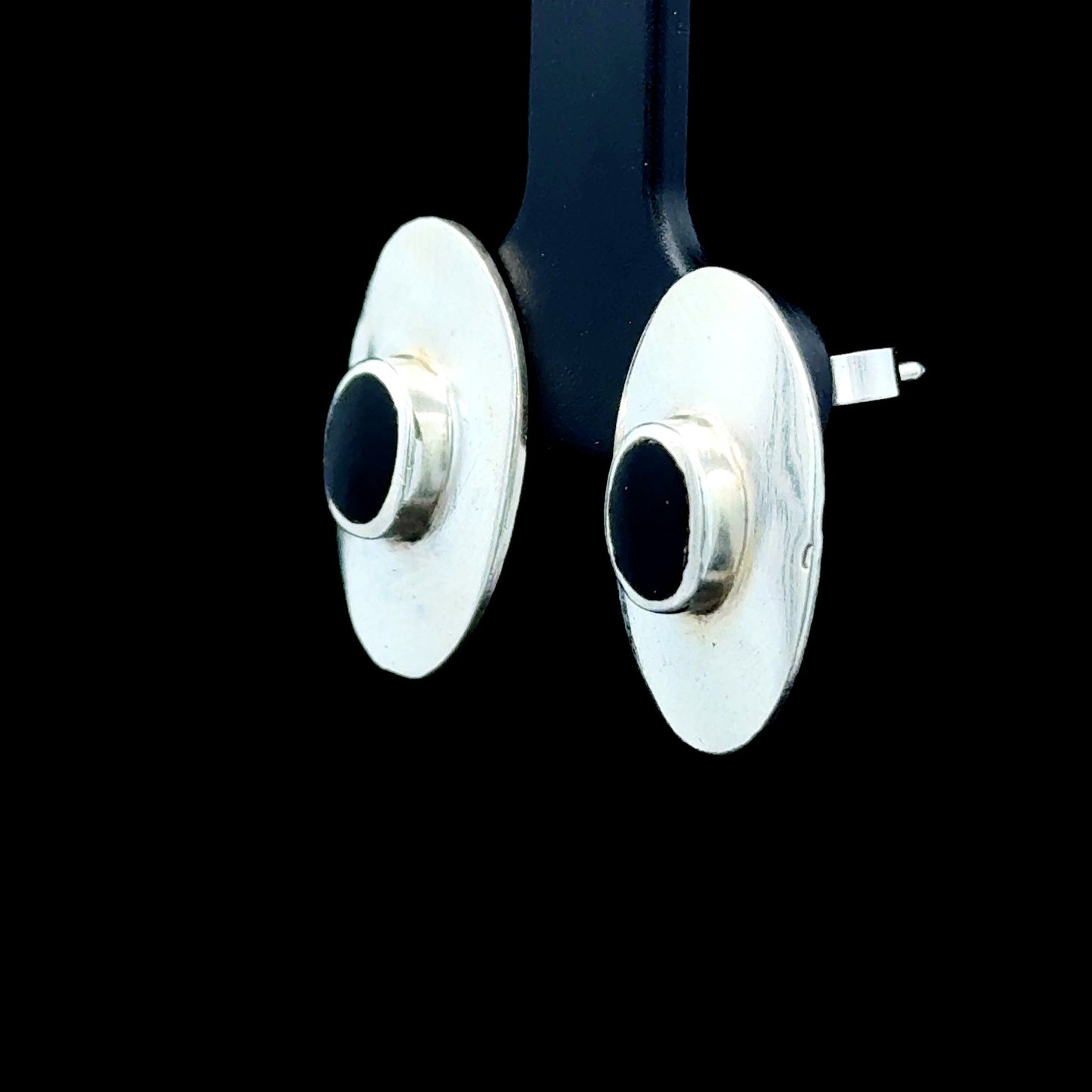Silver Black Enamel Oval Studs