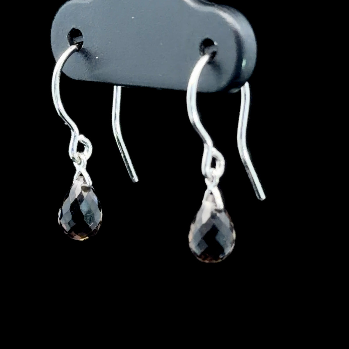 Pretty 9k White Gold Smokey Quartz Briolette Cut Drop Earrings With Hook Backs