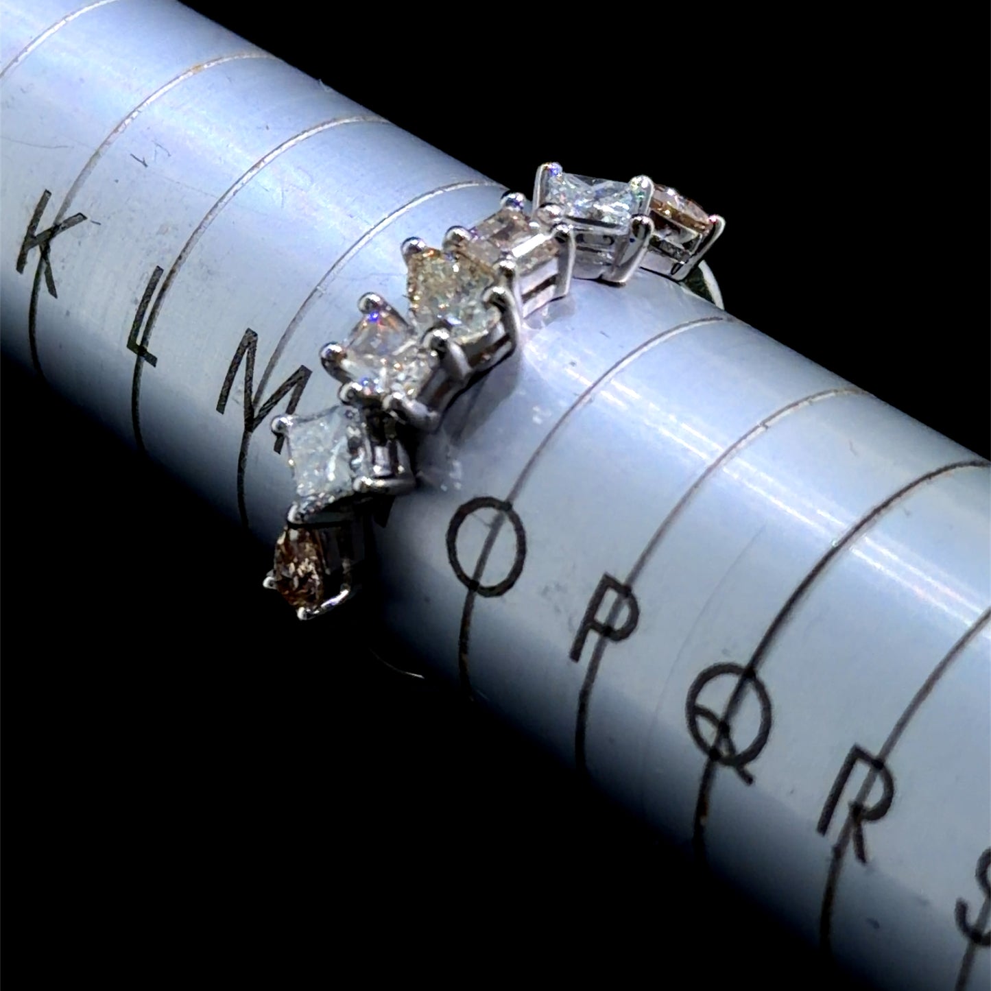 Platinum 7 Stone Diamond Ring Pink Yellow & White Pear, Emerald & Princess Cut stones Appx 1.2Cts