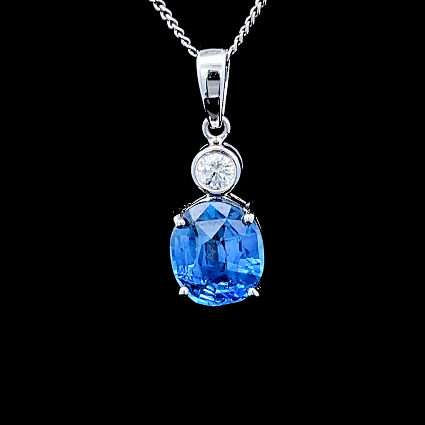 18K White Gold Sapphire & Diamond Pendant Only APPX S: 3.0 CTS