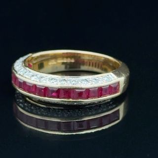 18K Yellow Gold Ruby & Diamond Band APPX R: 1 CTS D: 0.33 CTS