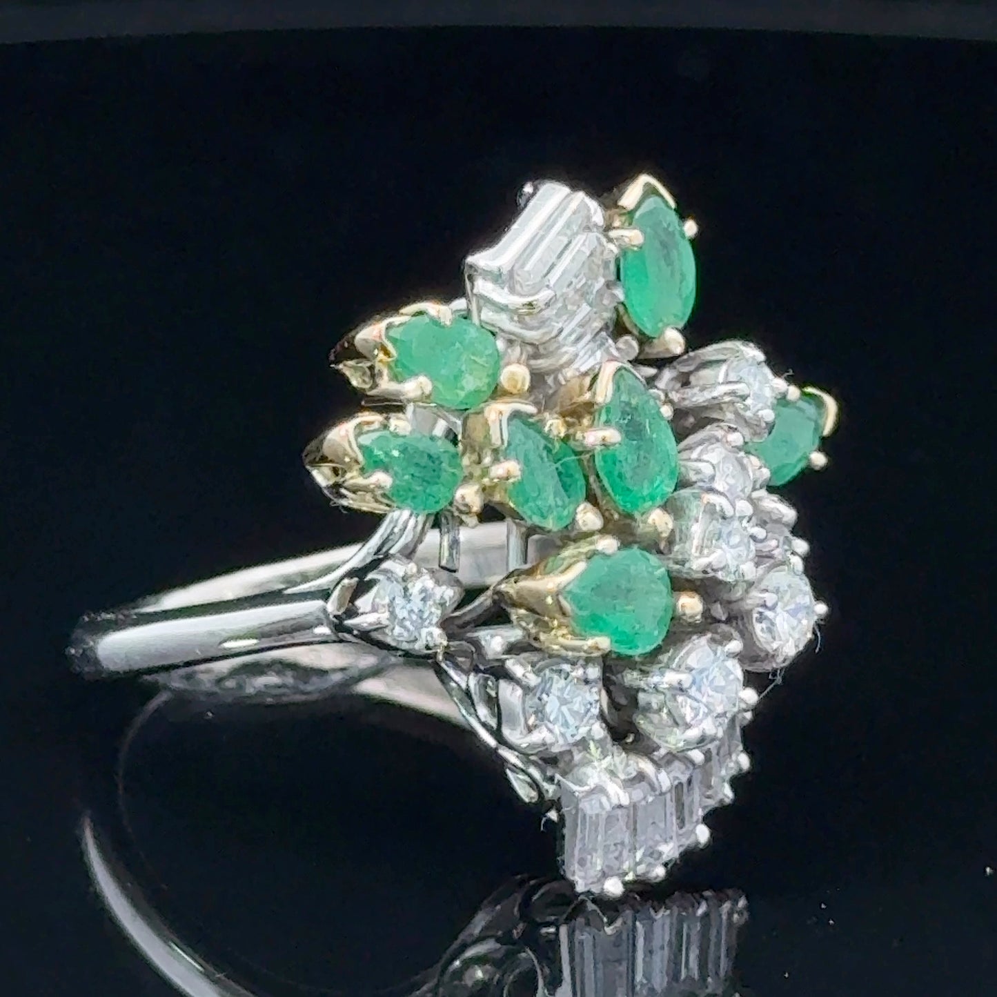 18K White Gold Diamond & Emerald Cluster APPX 0.8CTS EACH