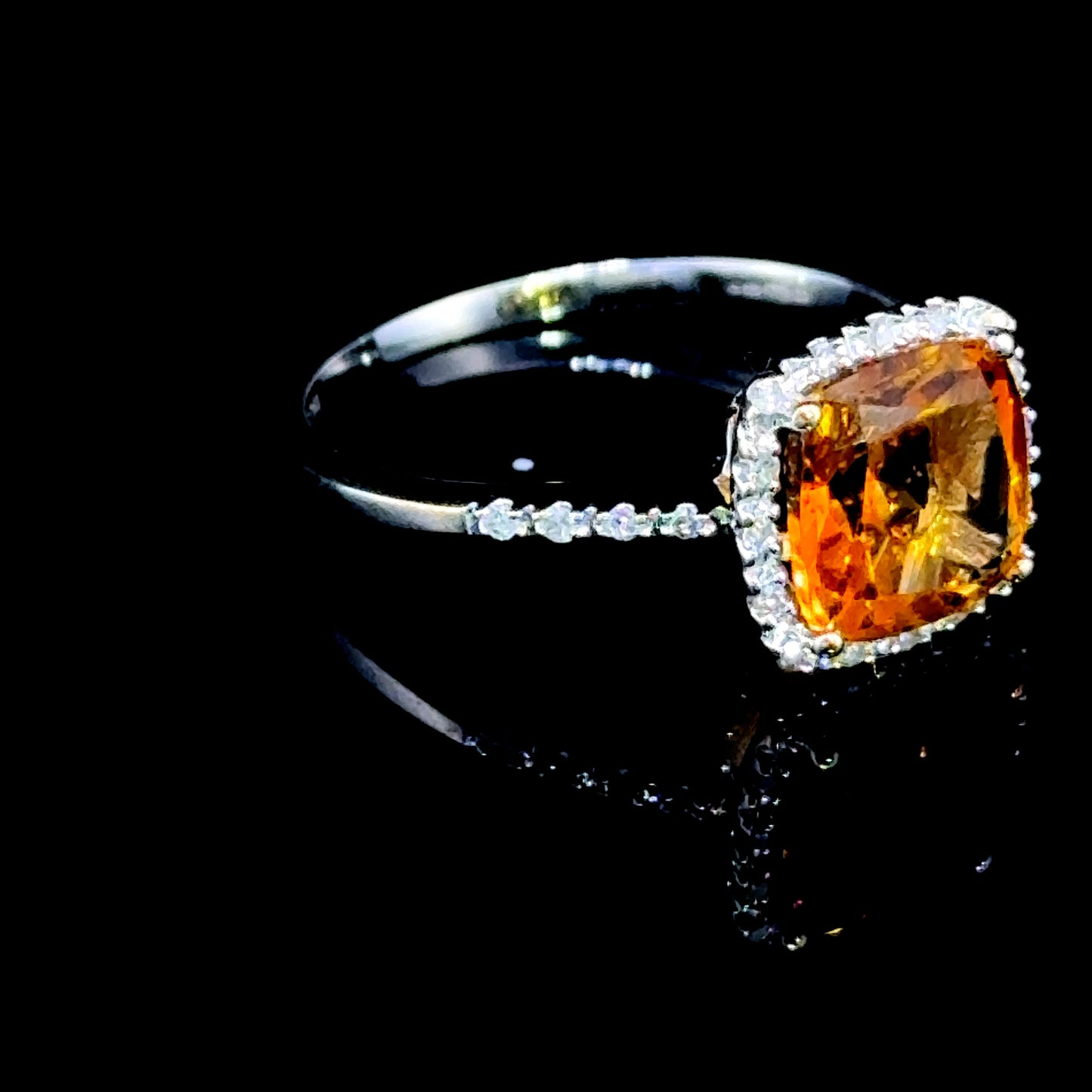 9K White Gold Citrine & Diamond Halo Ring