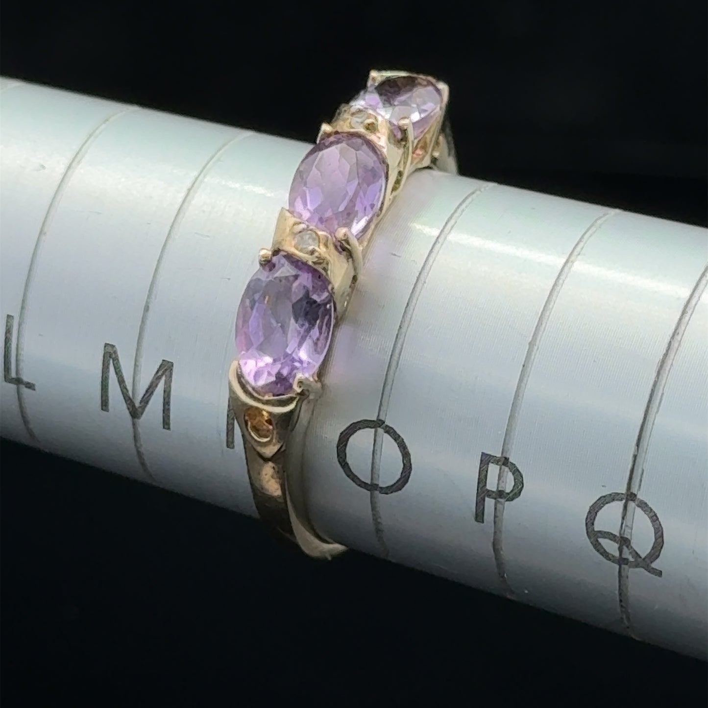 9K Yellow Gold Amethyst & Diamond Band