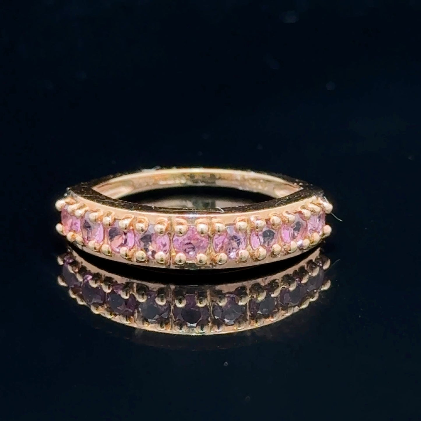 9K Yellow Gold Pink Topaz Band Ring