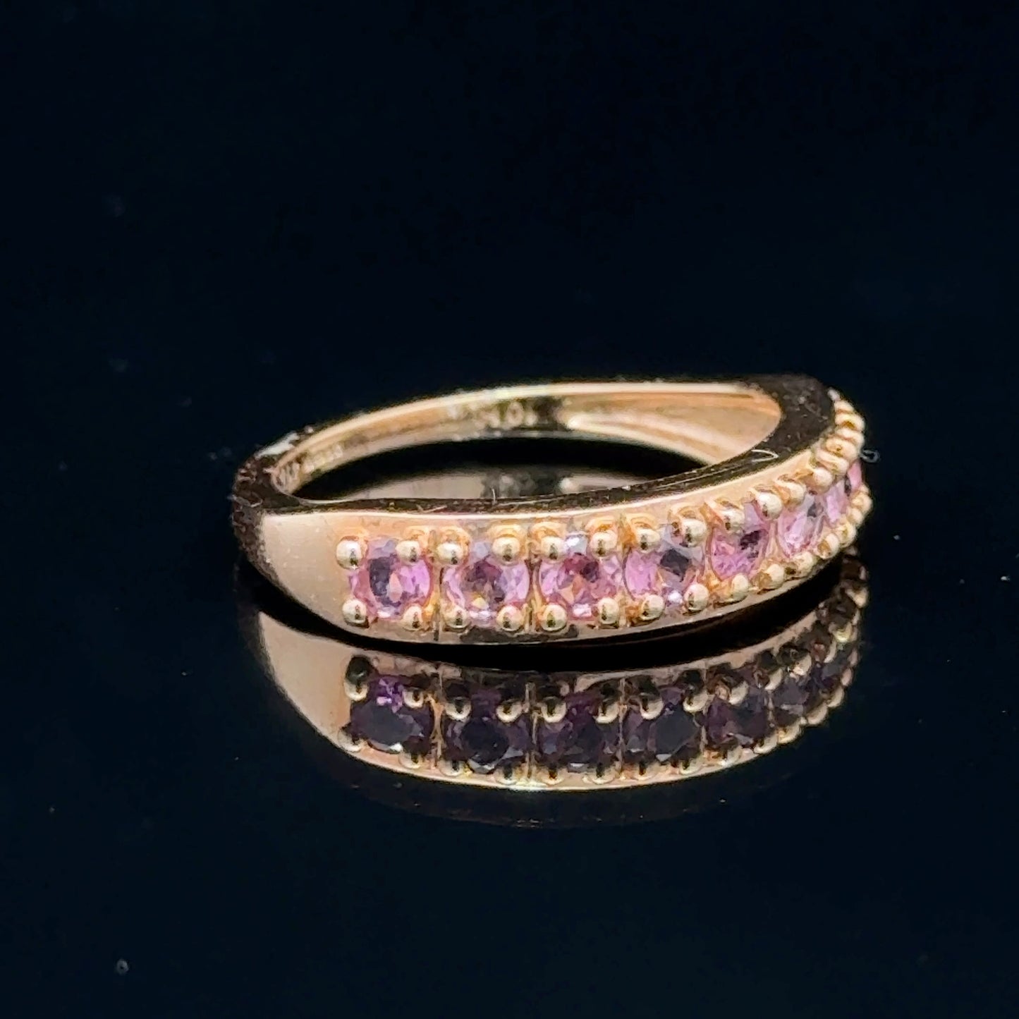9K Yellow Gold Pink Topaz Band Ring