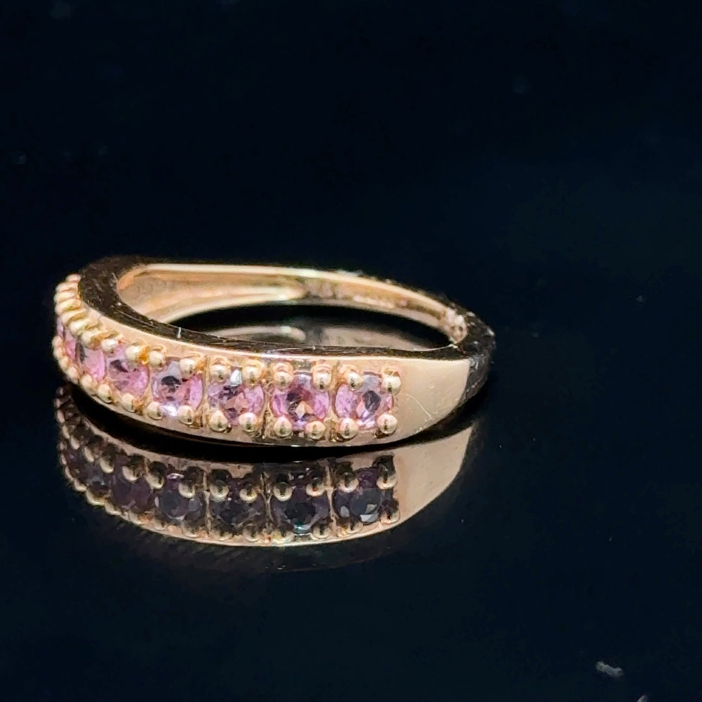 9K Yellow Gold Pink Topaz Band Ring