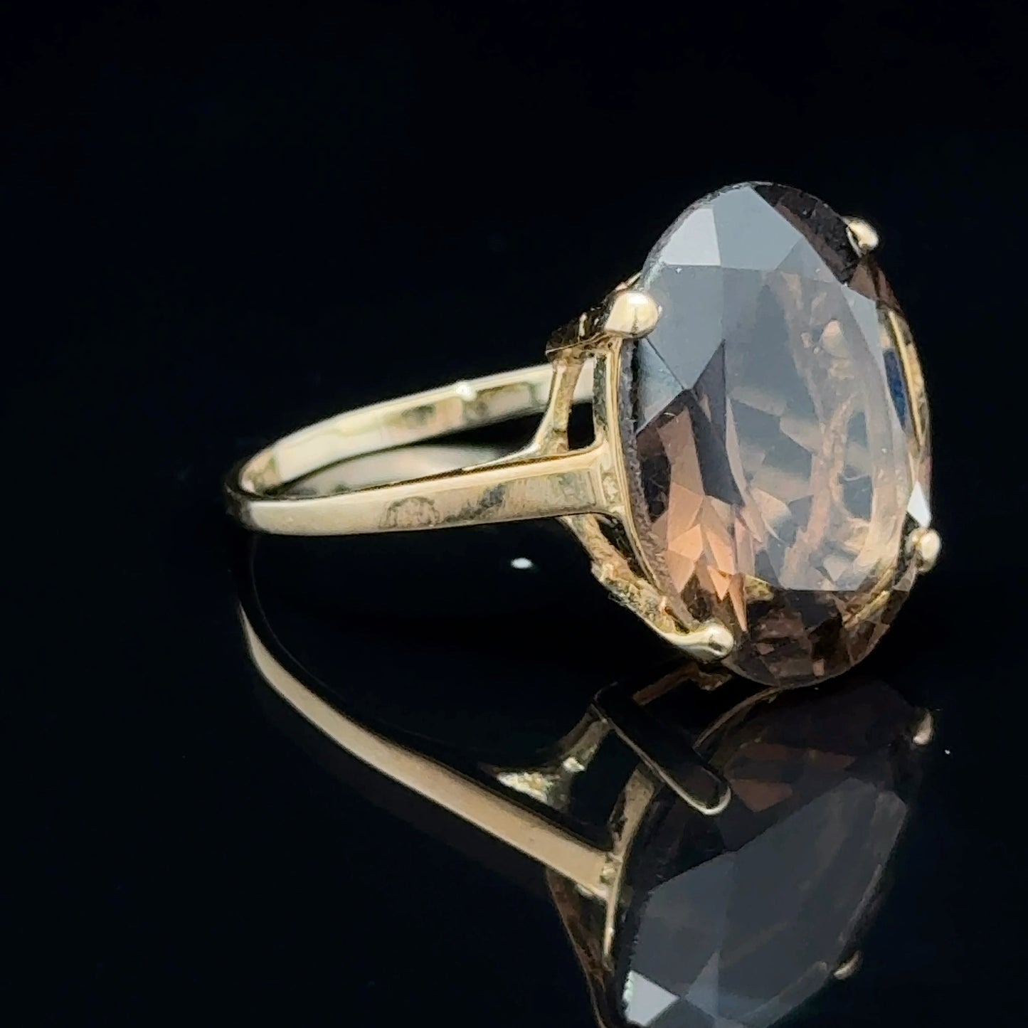 9K Yellow Gold Smokey Topaz Ring Size M1/2