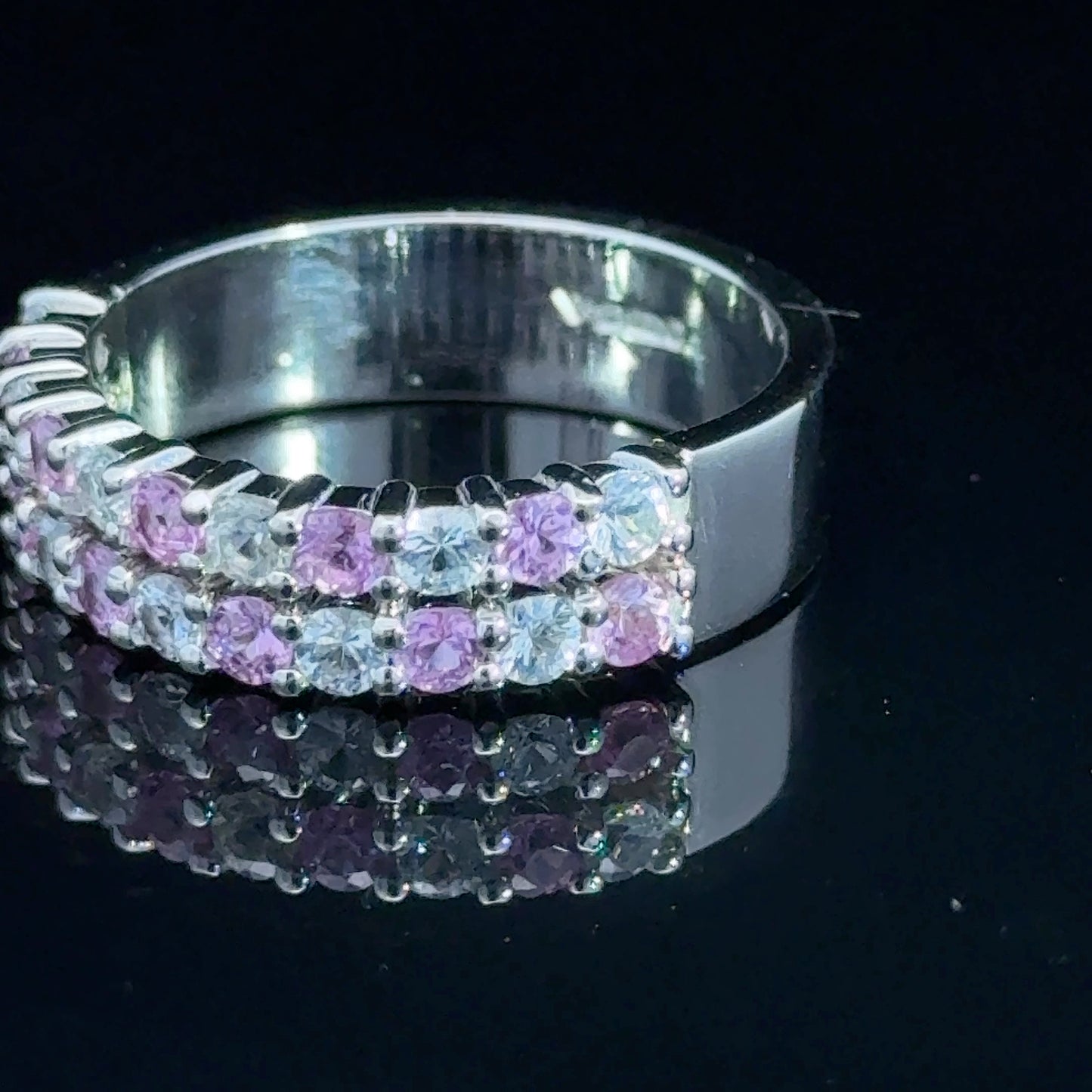 Platinum Pink Sapphire & Diamond 2 Row Band