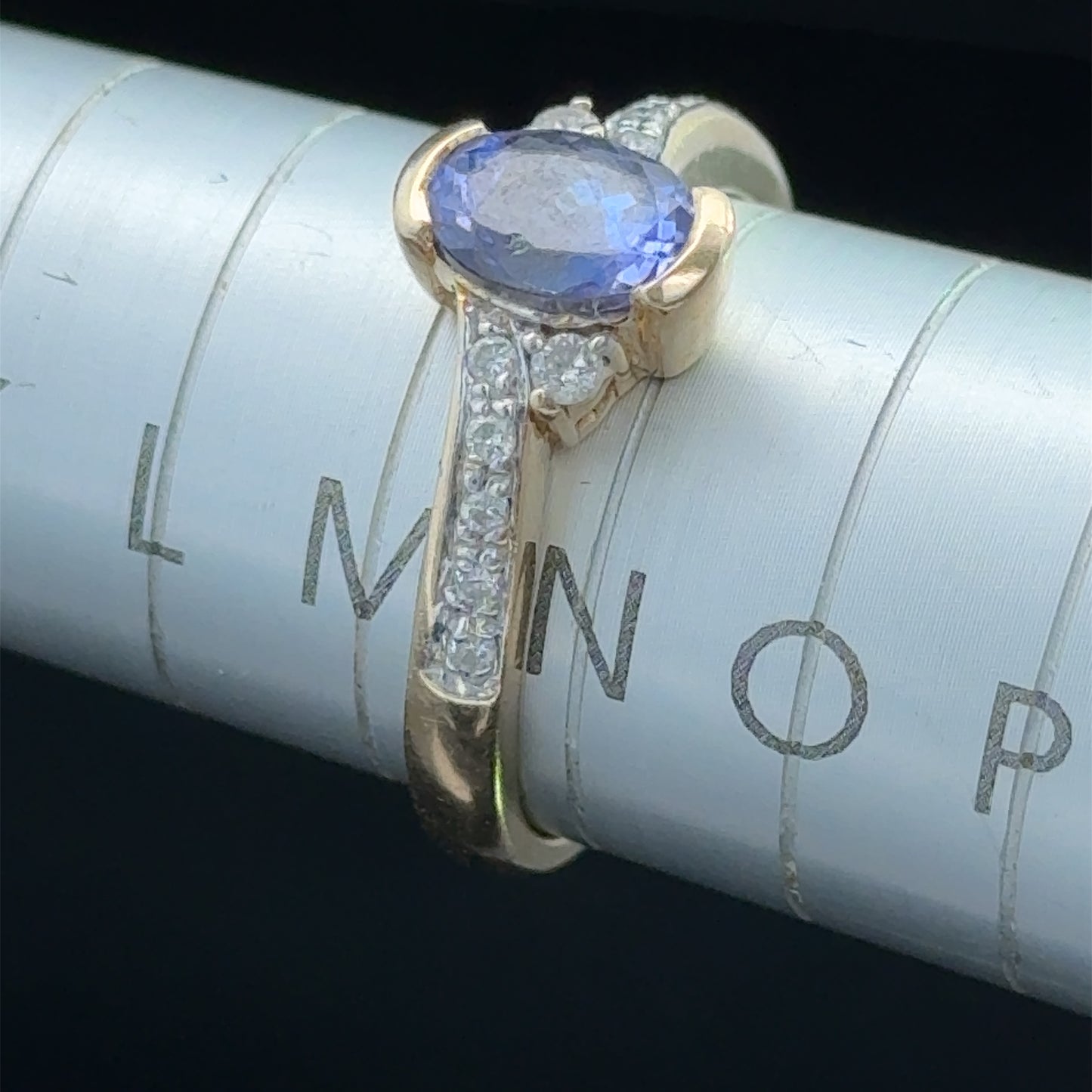 18K Yellow Gold Sapphire & Diamond To Shoulders Ring