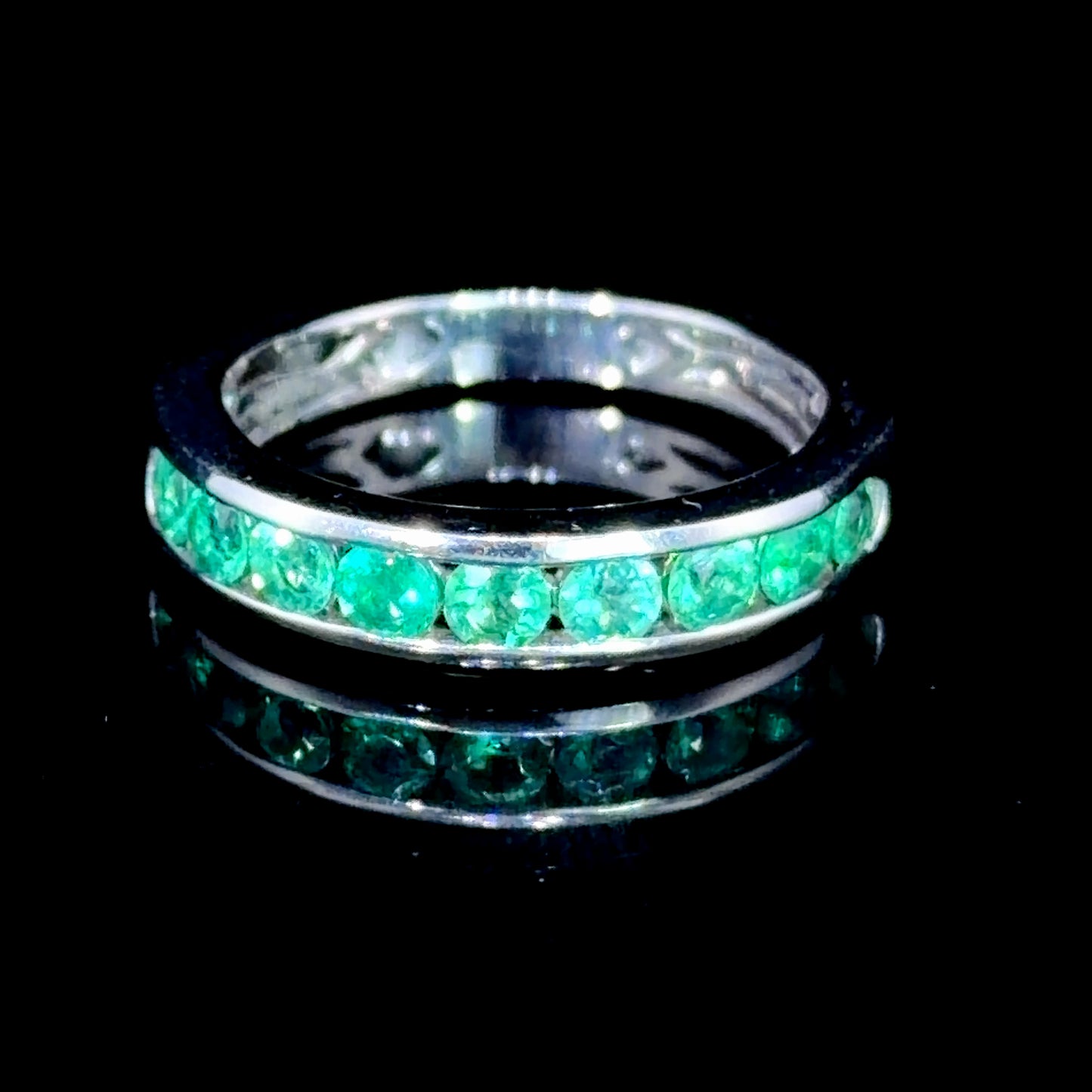 Lovely Platinum Channel Set Emerald Half Eternity Ring Appx 0.6 Cts