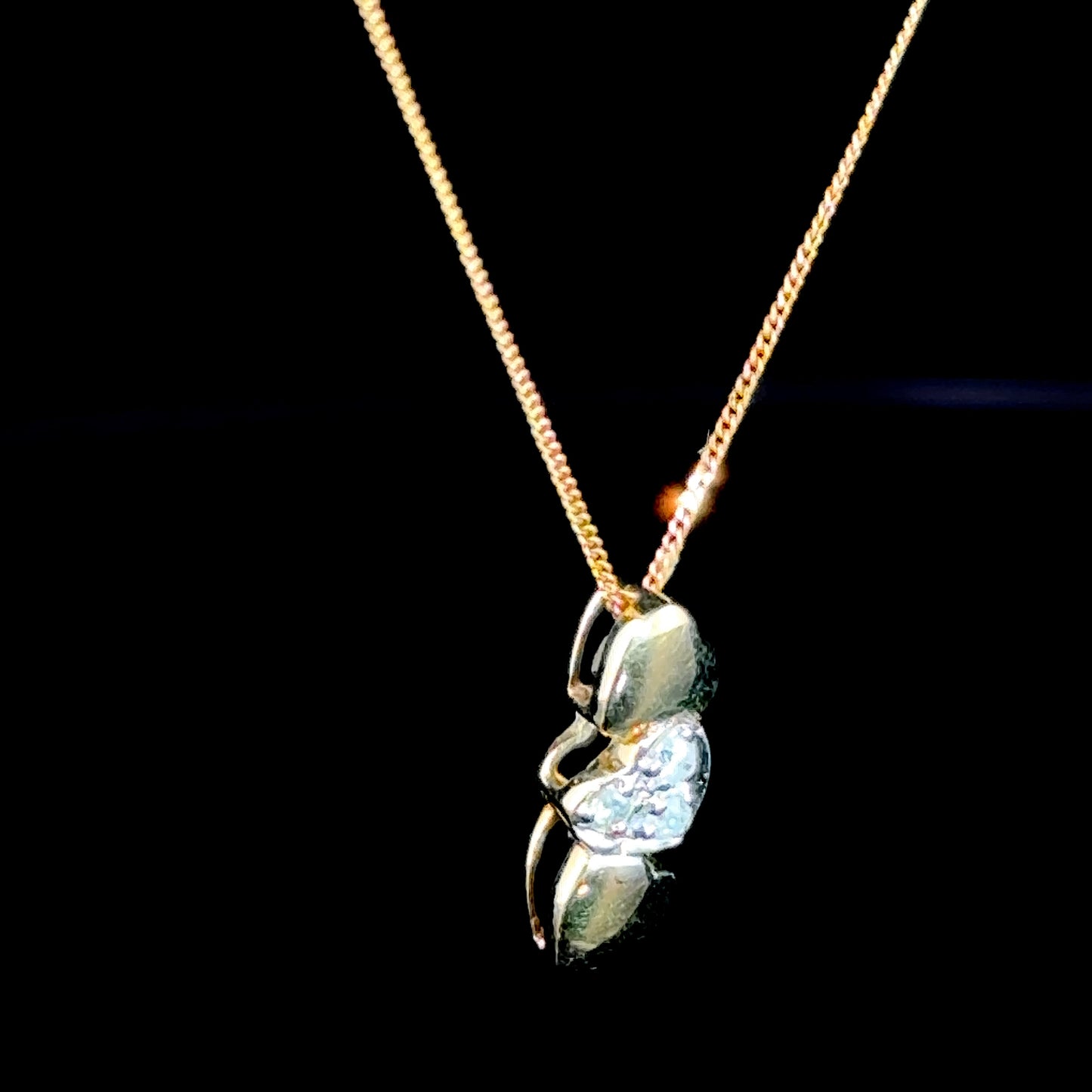 9K Yellow Gold Diamond Heart Drop Pendant & Chain