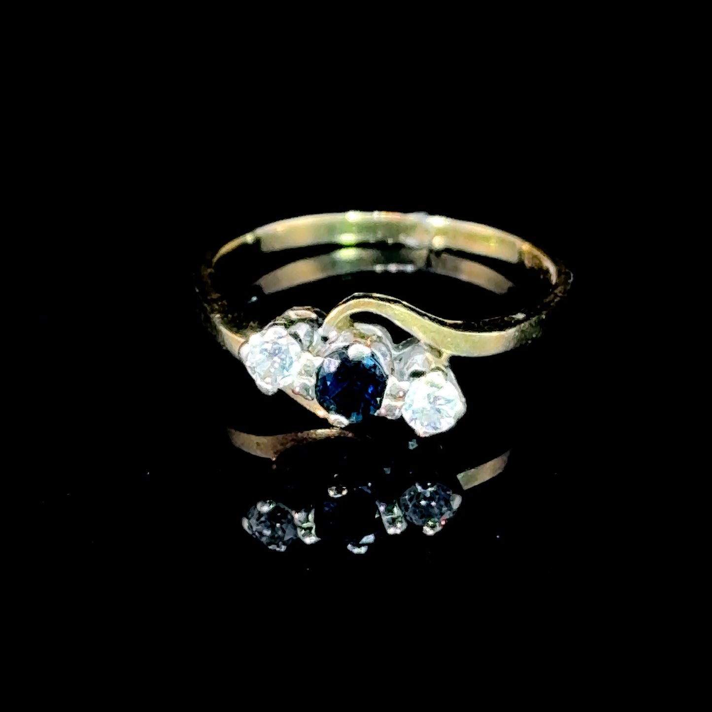 9K Yellow Gold Sapphire & Diamond Crossover 3 Stone Ring