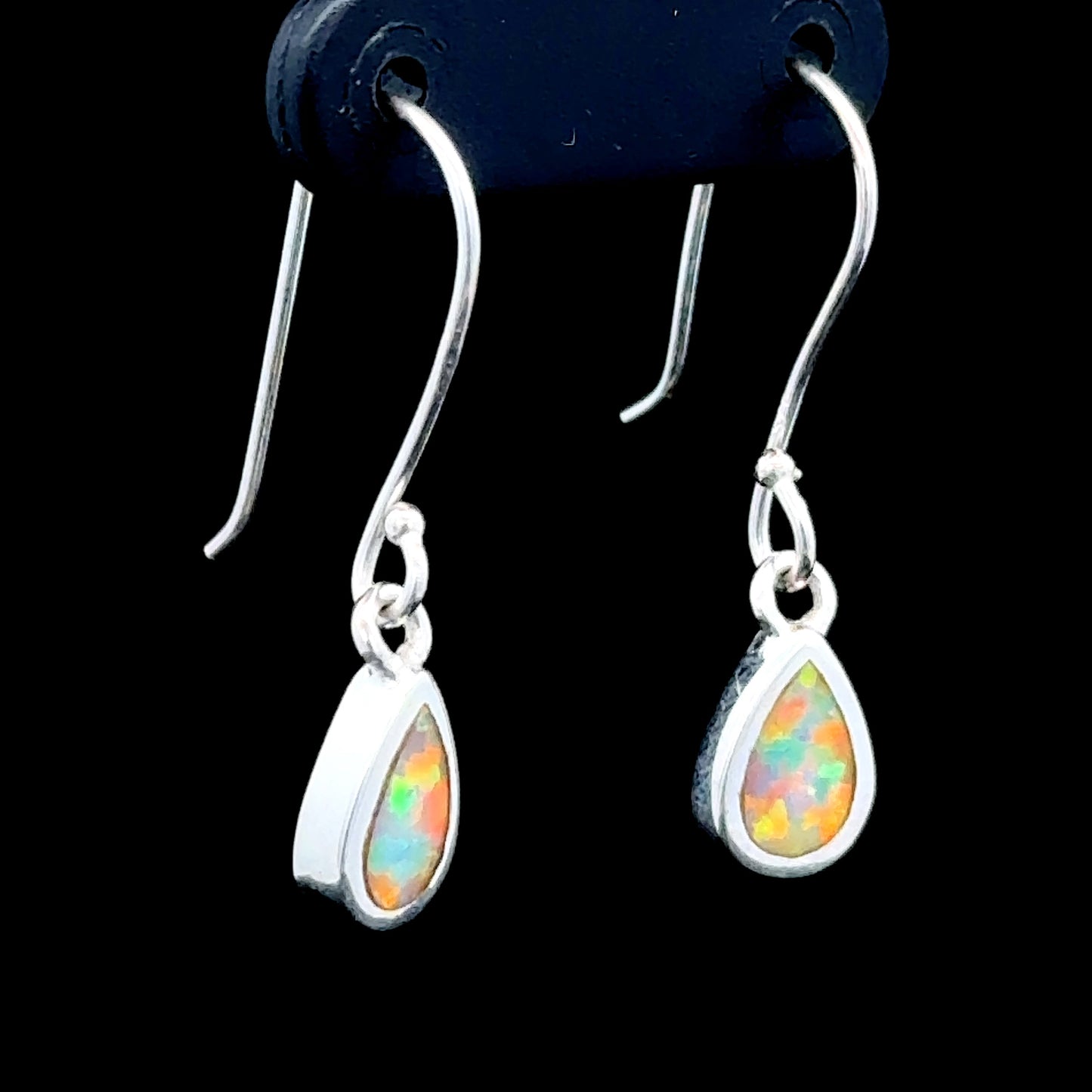 Silver Opal Pear Hook Earrings