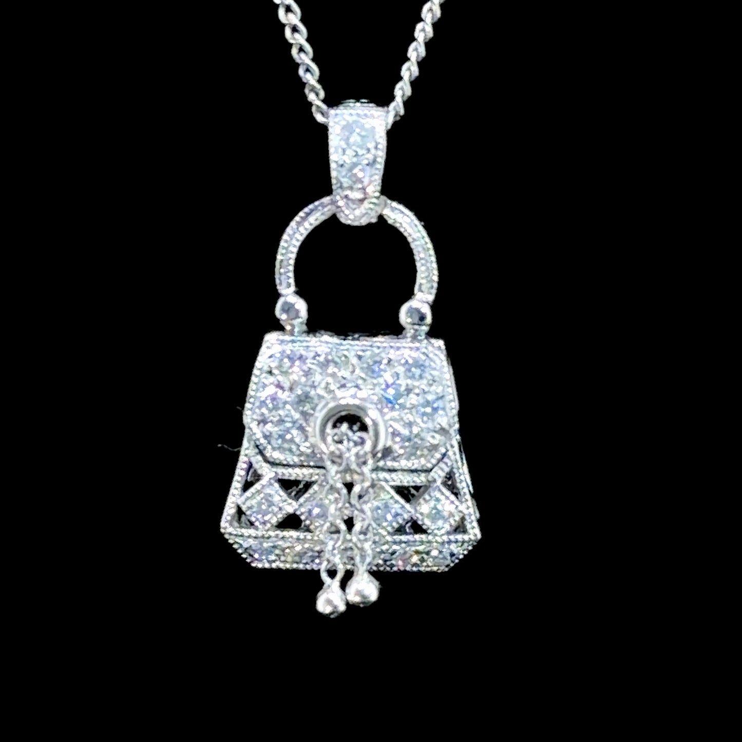 Pretty 18k White Gold & Diamond Purse / Handbag Pendant Appx 0.35 Cts