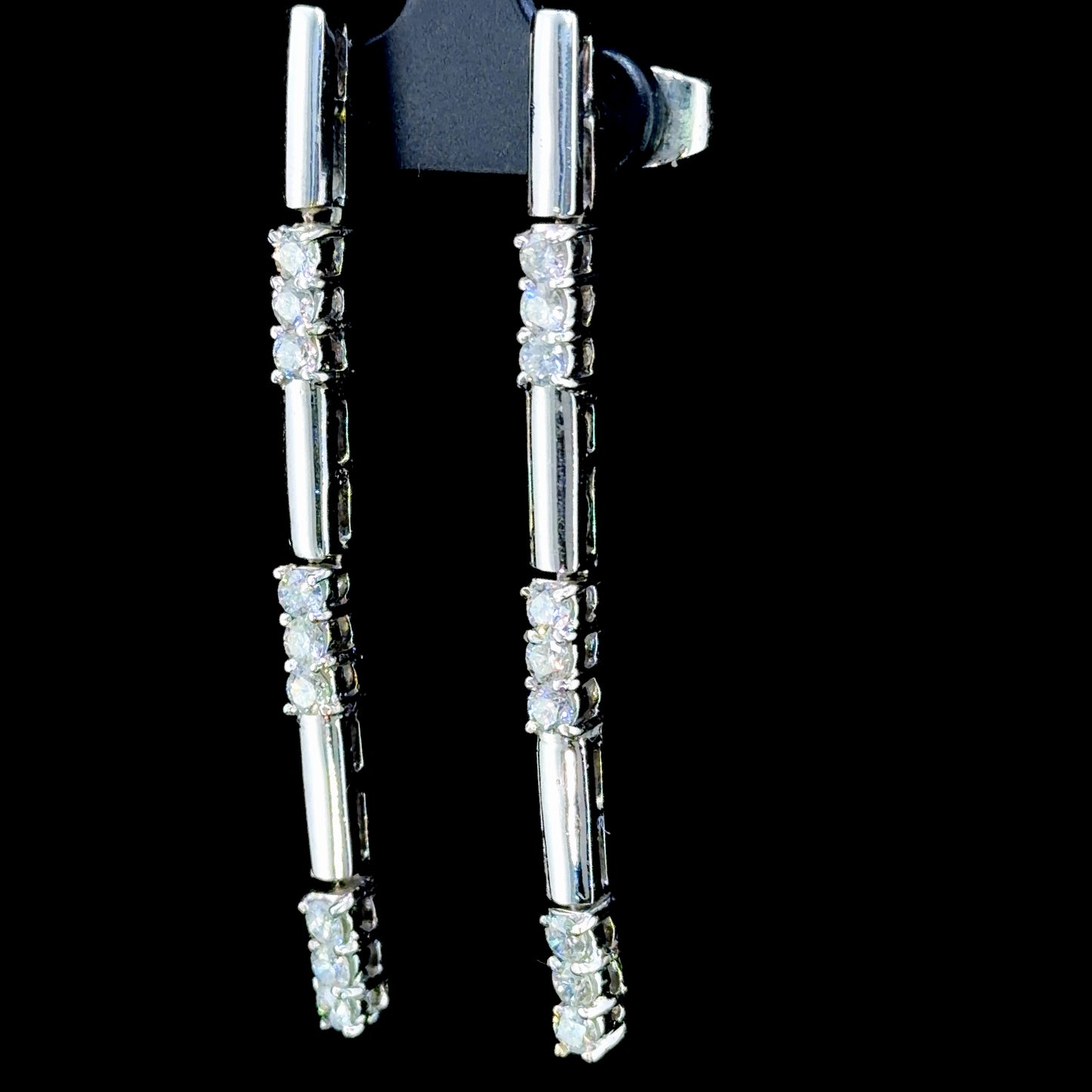 18k White Gold Diamond Bar Drop Earrings Appx 2.0 Cts Total