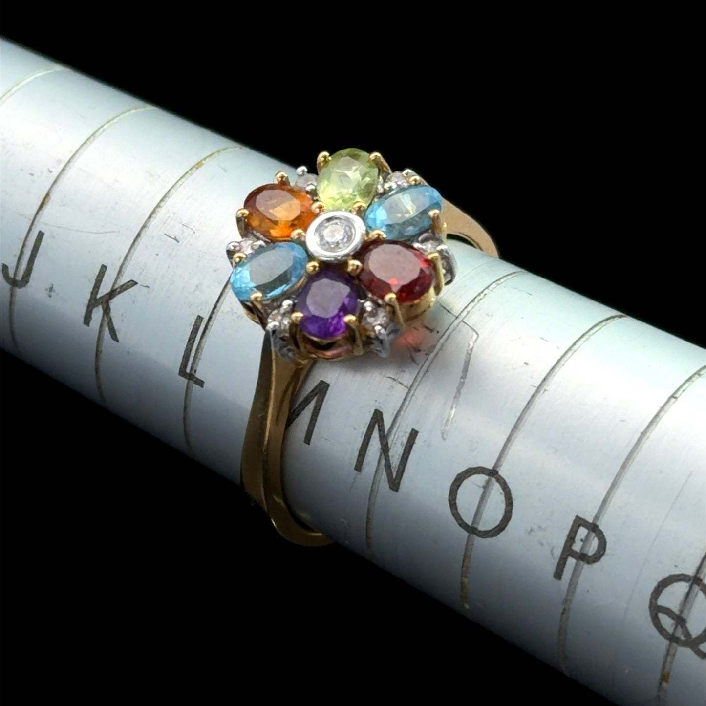 Lovely 18k Multicolour Gemstone & Diamond Flower Ring