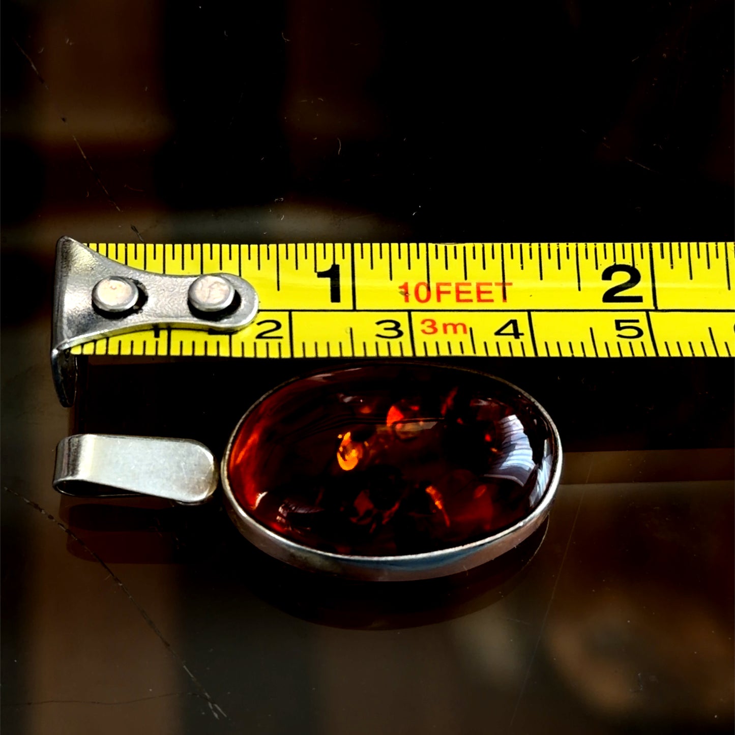 Silver & Amber Oval Pendant (Pendant Only)