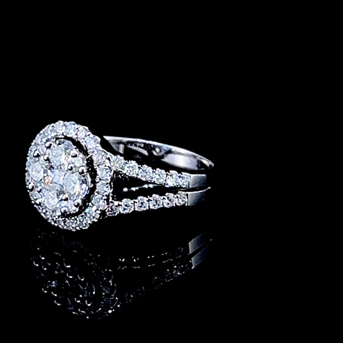 18K White Gold Diamond Daisy Halo Cluster Ring APPX 1.2 CTS