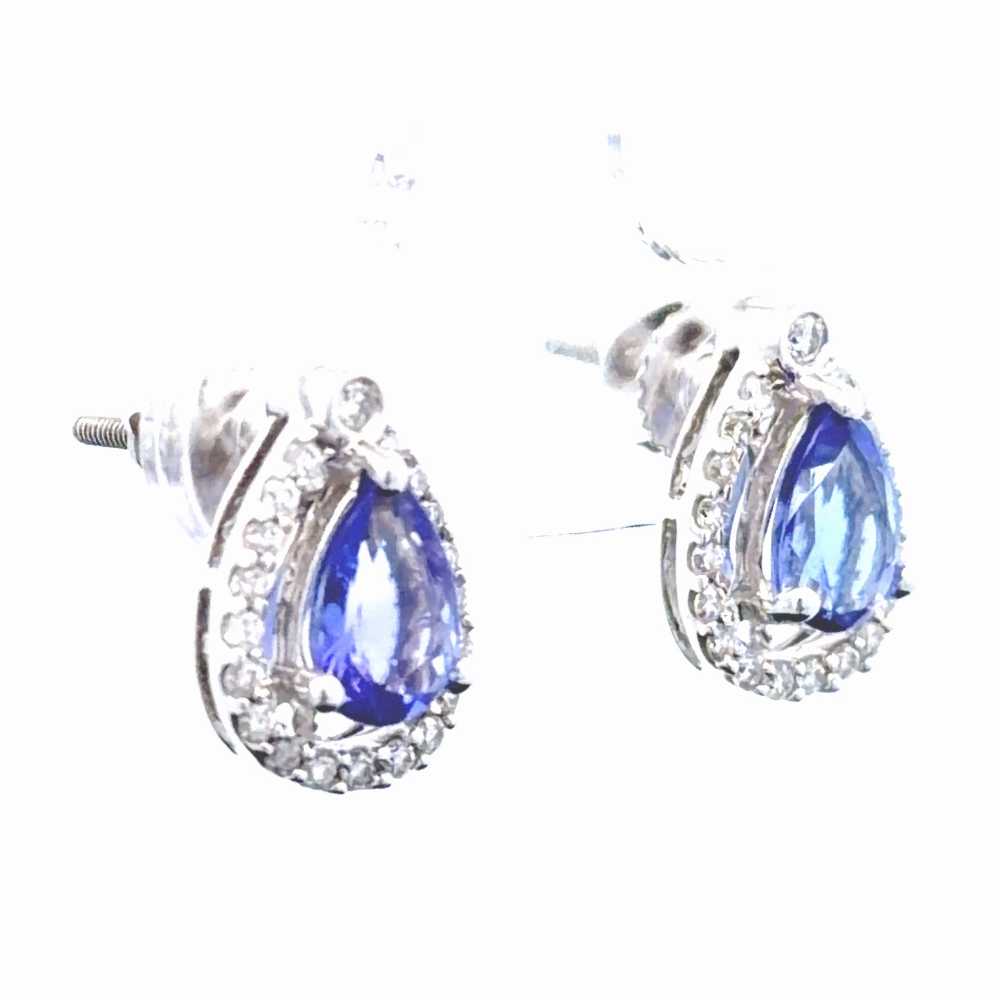 14k White Gold Tanzanite & Diamond Stud Earrings