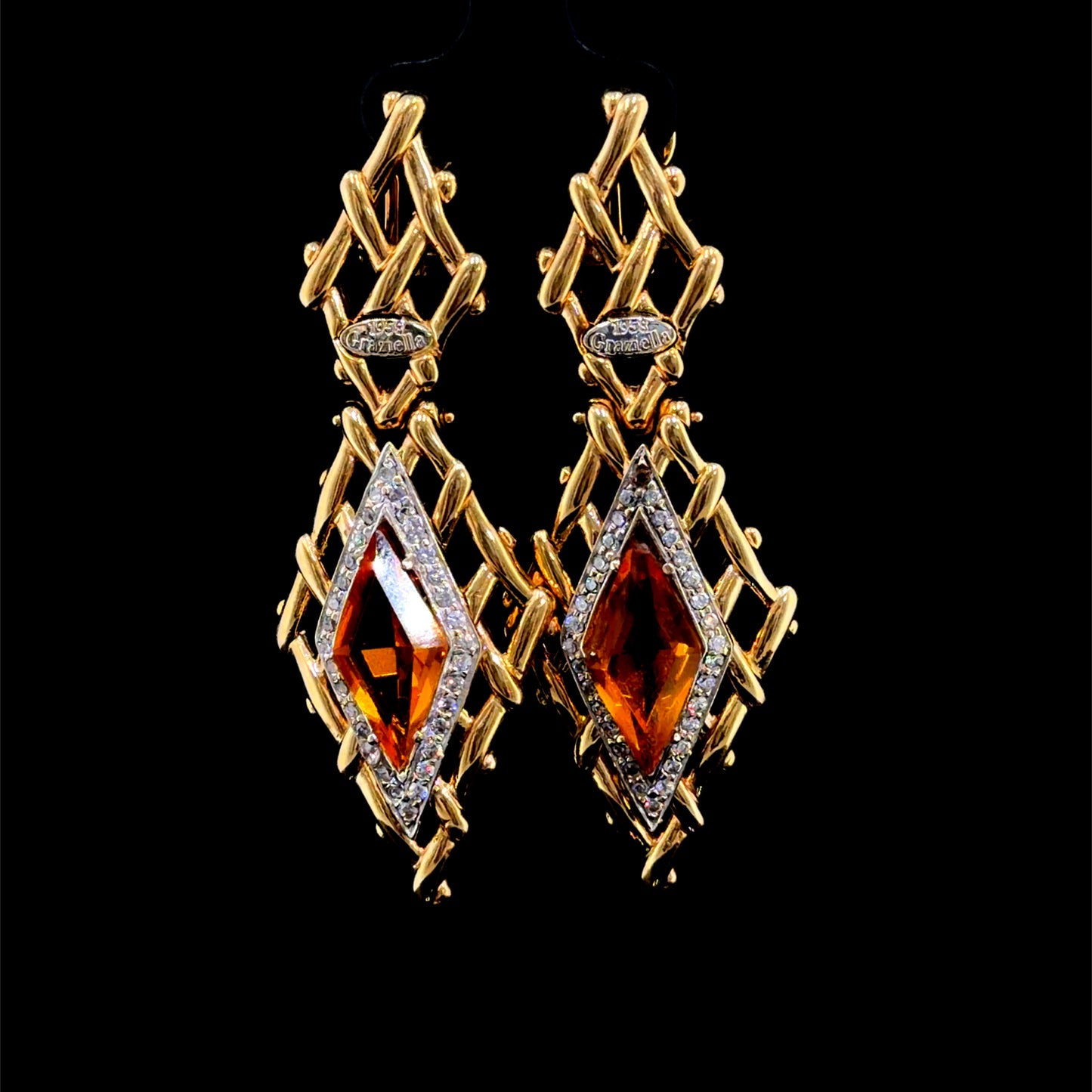18k Vintage Citrine & Diamond Pendant & Drop Earrings by Graziella
