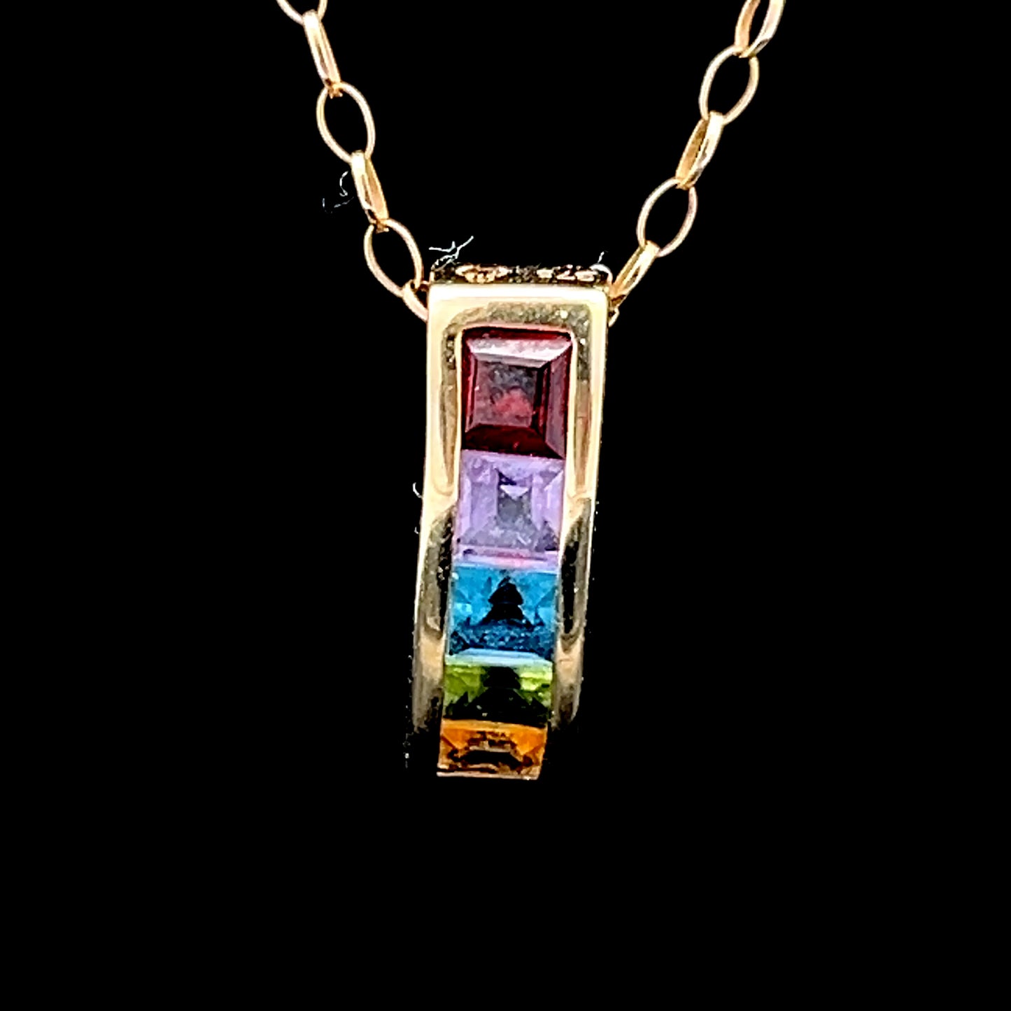 9k Yellow Gold Multi-Colour Gemstone Drop Pendant & Chain