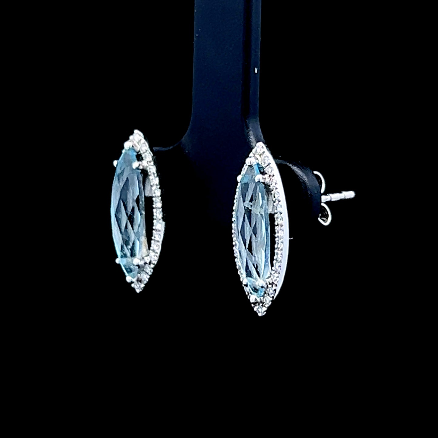 9K White Gold Marquise Aquamarine & Diamond Studs