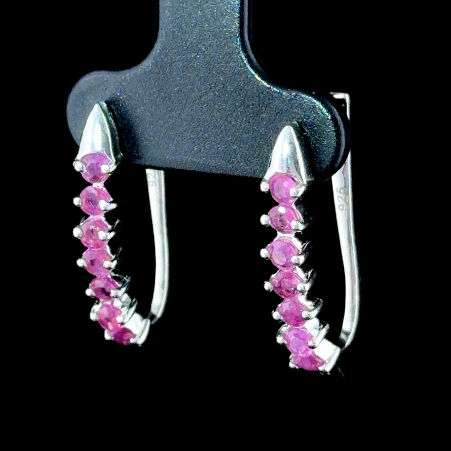 Pretty Silver 925 7 Stone Fuscia Cubic Zirconia 7 Stone Drop Earrings