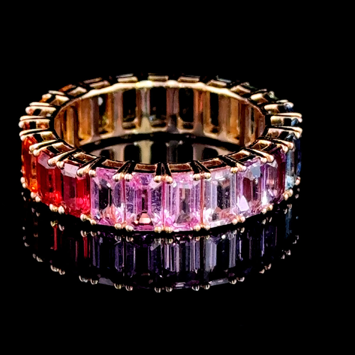 Superb 18k Rose Gold Rainbow Sapphire Full Eternity Band having 7.3 Cts Of Sapphires