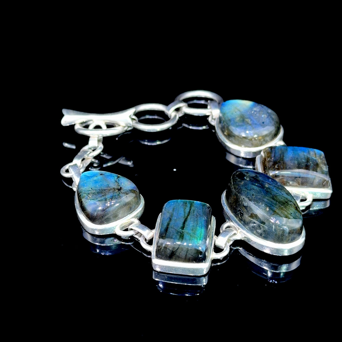 Fabulous 925 Silver Laboradite Bracelet Toggle Bracelet Adjustable from 7-81/2 “