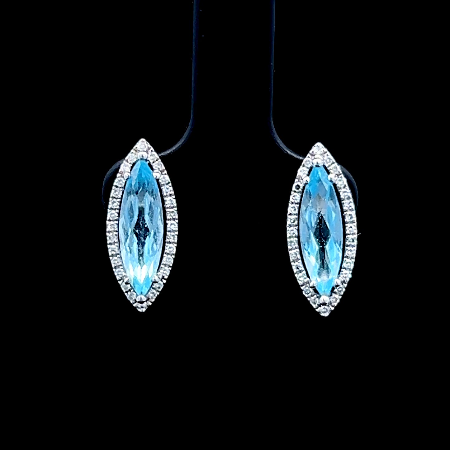9K White Gold Marquise Aquamarine & Diamond Studs