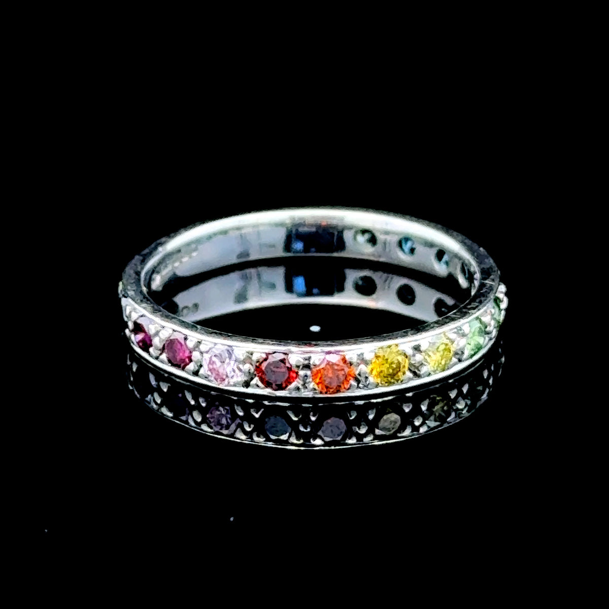 Stunning 9K White Gold Multi-Coloured Treated Brilliant Cut Diamond Half Eternity 0.6 CTS with Valuation Report RRP £1150