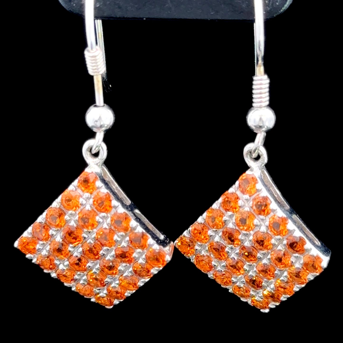9K White Gold Mandarin Garnet Square Drop Earrings