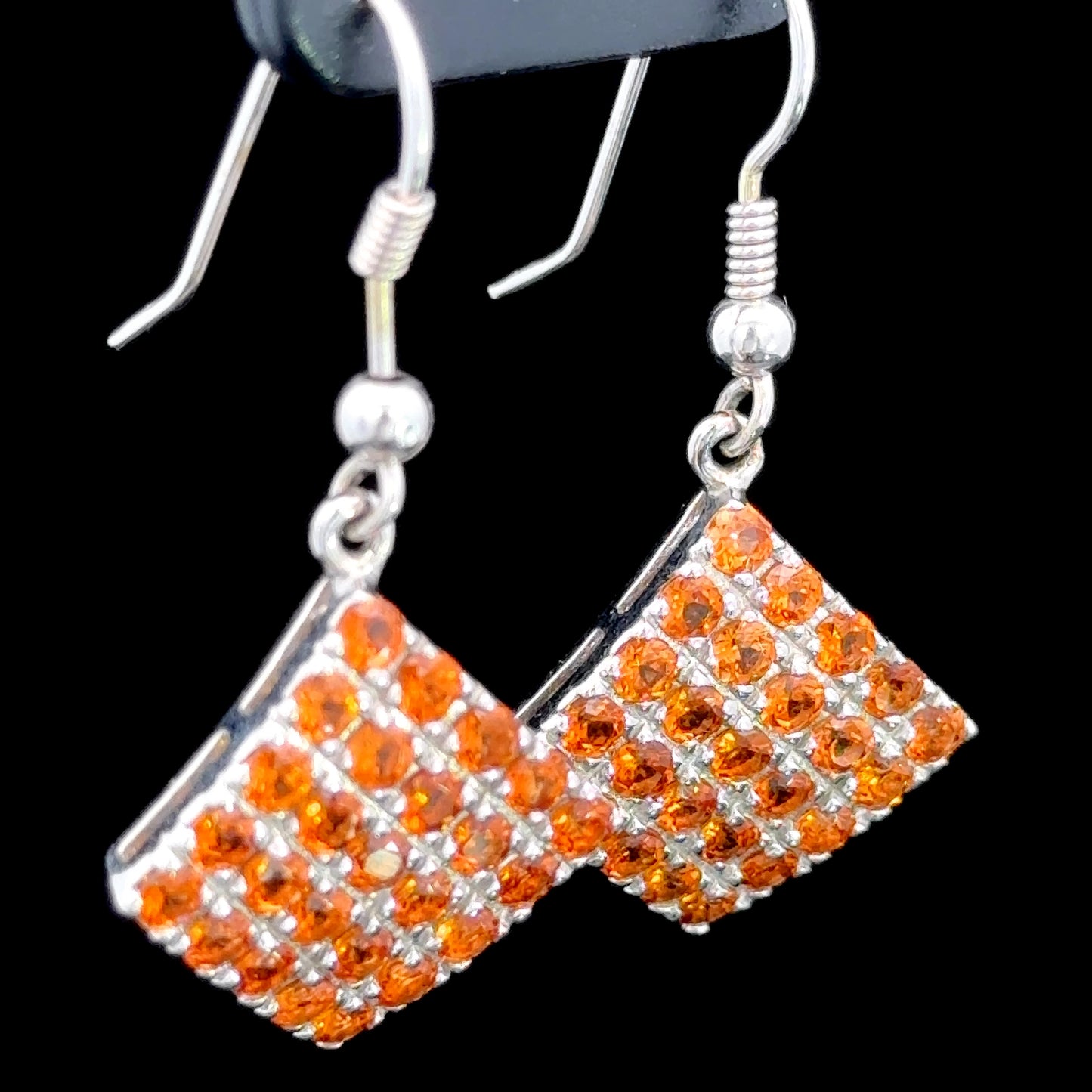 9K White Gold Mandarin Garnet Square Drop Earrings
