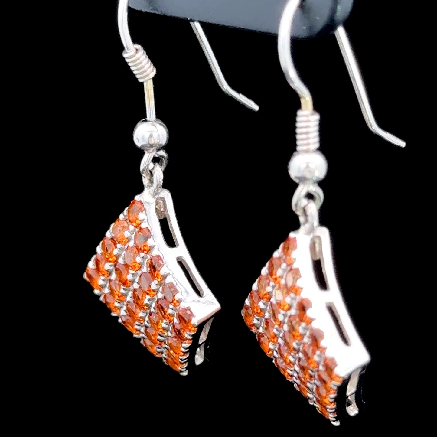 9K White Gold Mandarin Garnet Square Drop Earrings