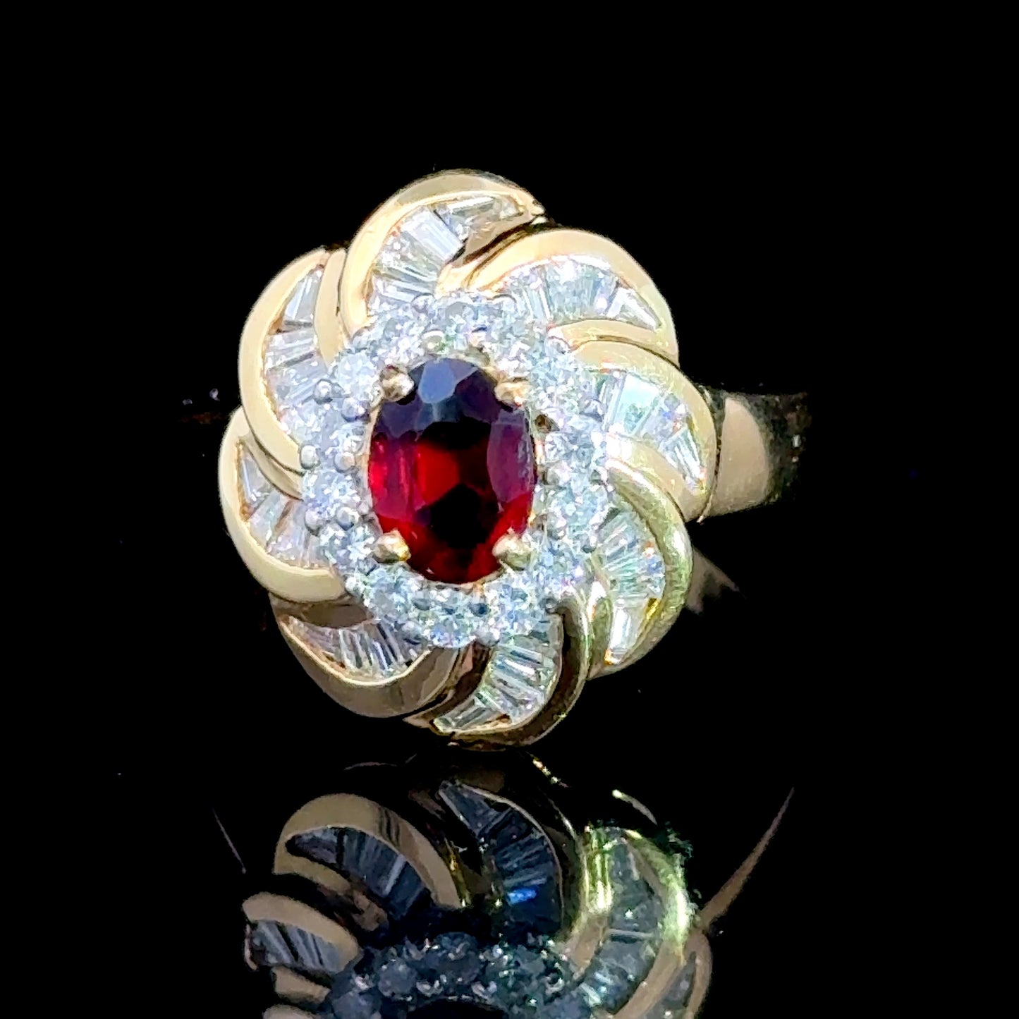 18K Yellow Gold Rhodolite & Diamond Cluster APPX. 1CT Diamond