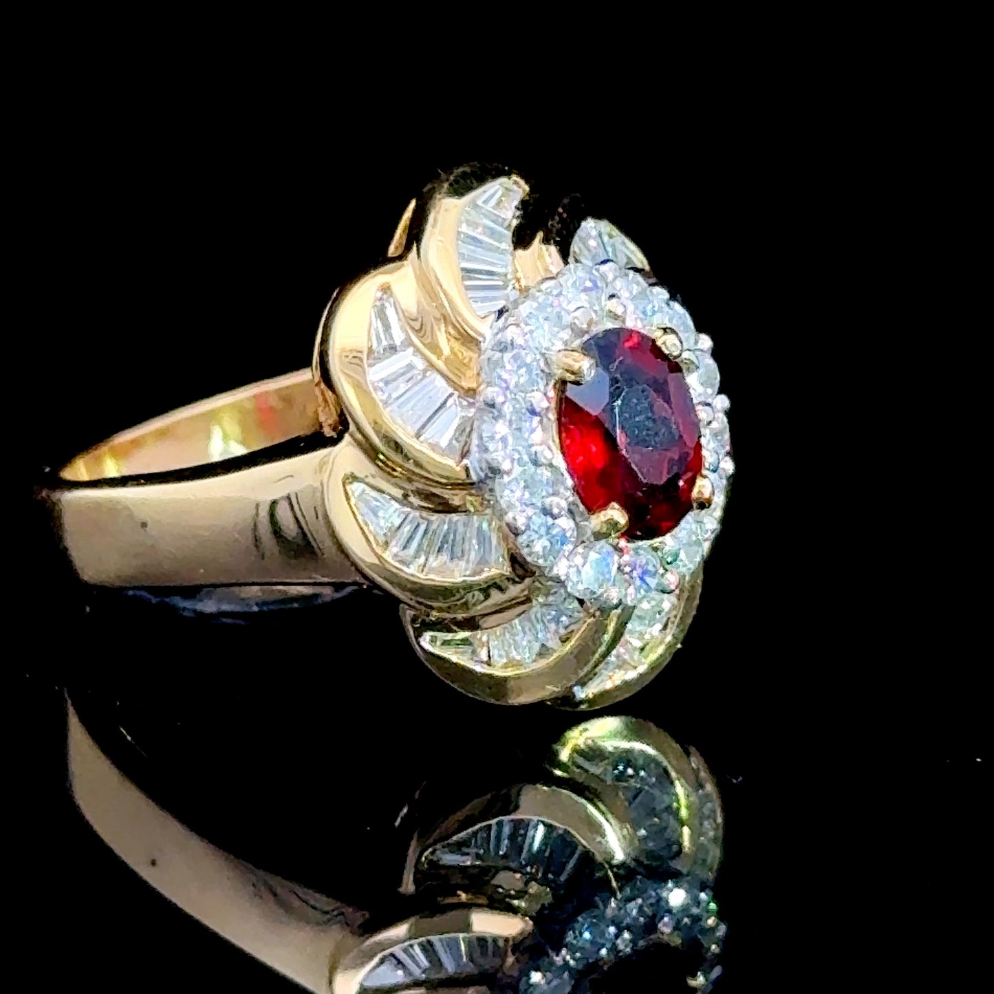 18K Yellow Gold Rhodolite & Diamond Cluster APPX. 1CT Diamond