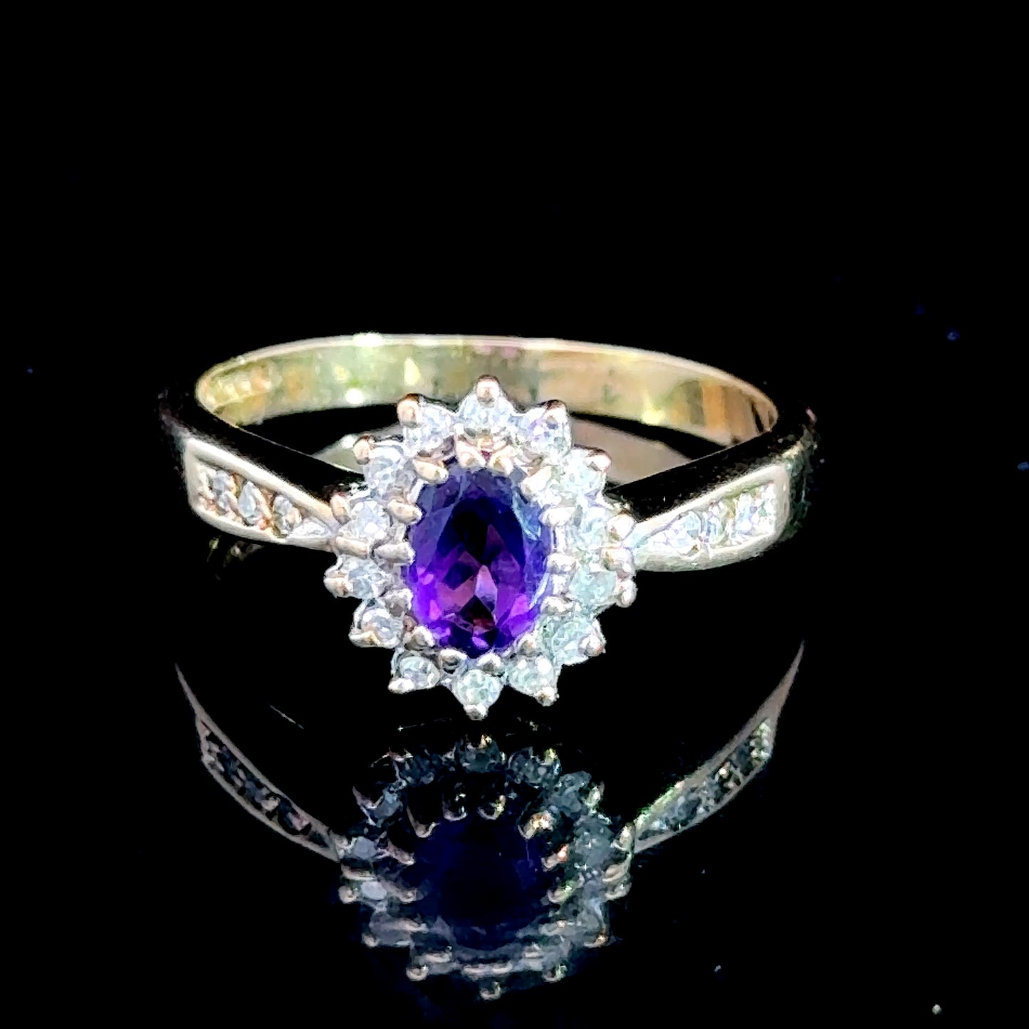 9K Yellow Gold Amethyst & Diamond Cluster Ring