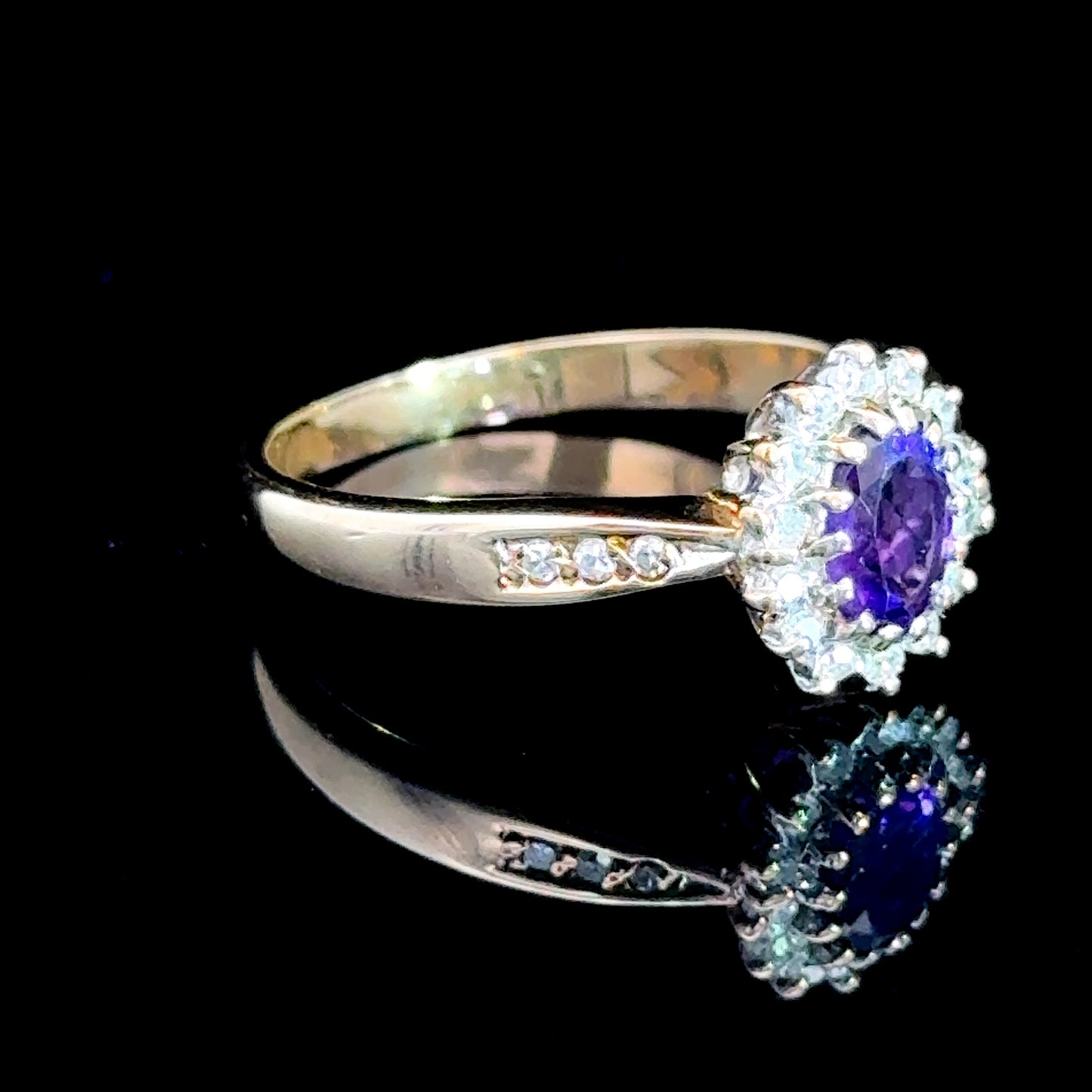 9K Yellow Gold Amethyst & Diamond Cluster Ring