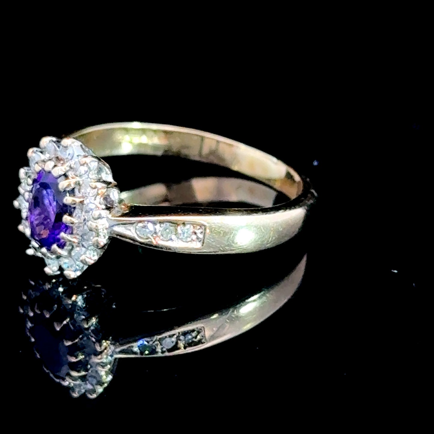 9K Yellow Gold Amethyst & Diamond Cluster Ring