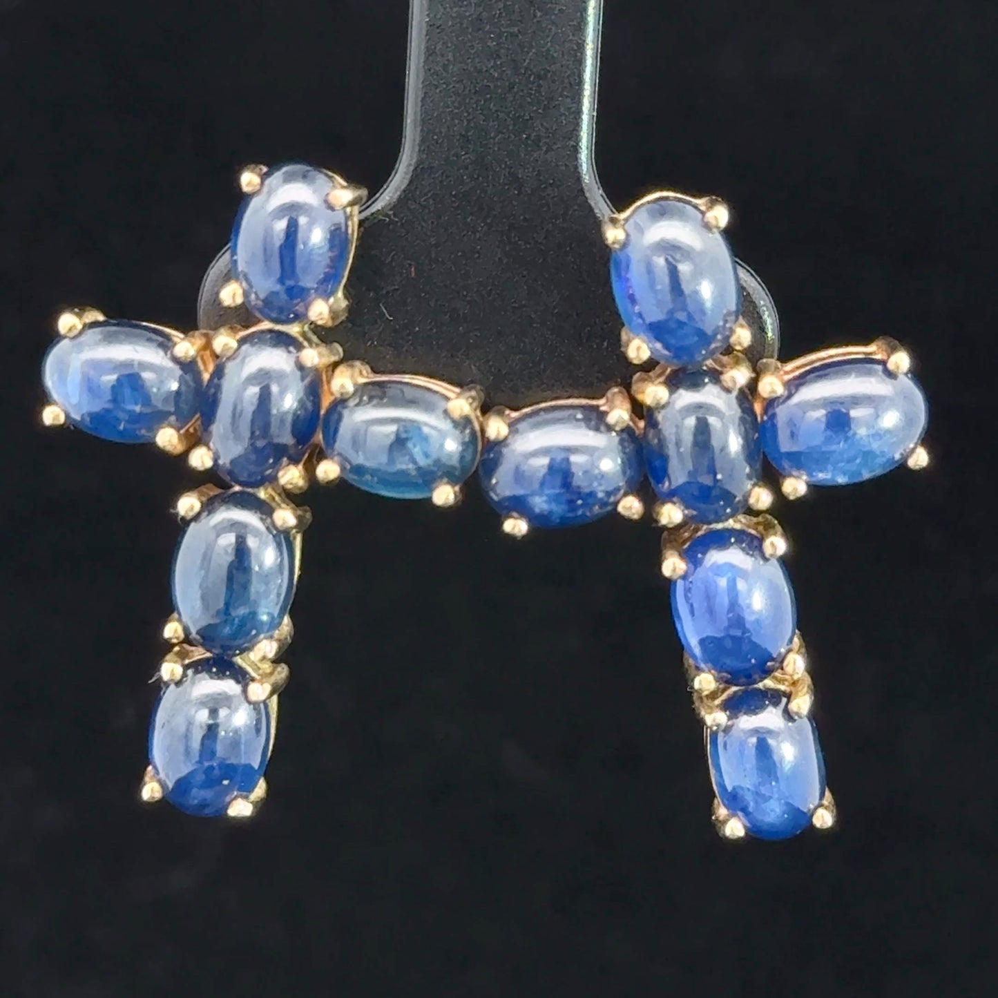 9K Yellow Gold Cabochon Sapphire Cross Ear Studs