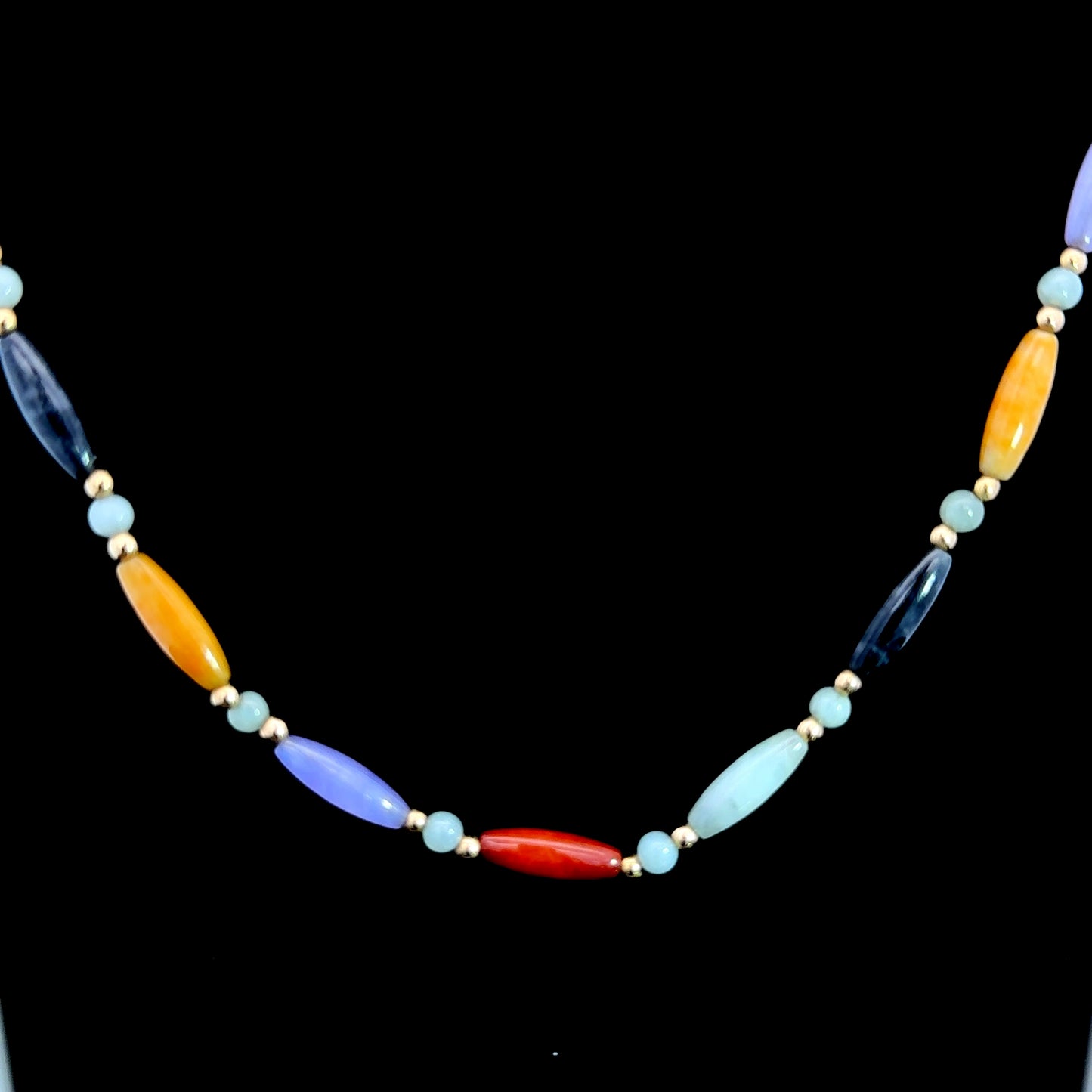 9K Gold Gemstone Beaded Necklace 18"