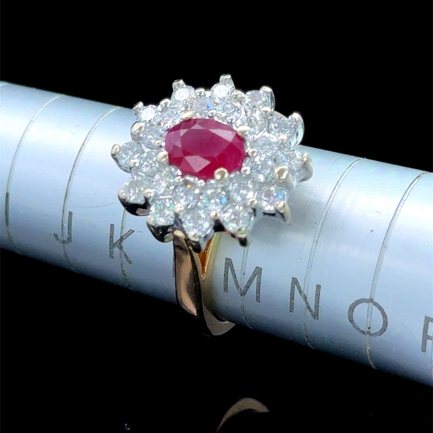 18K Ruby and Diamond Cluster Ring Size N