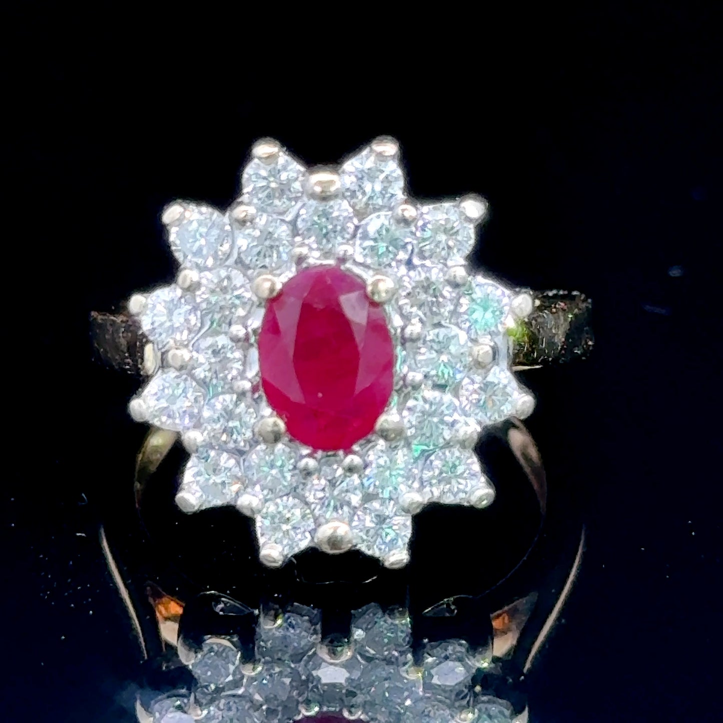 18K Ruby and Diamond Cluster Ring Size N