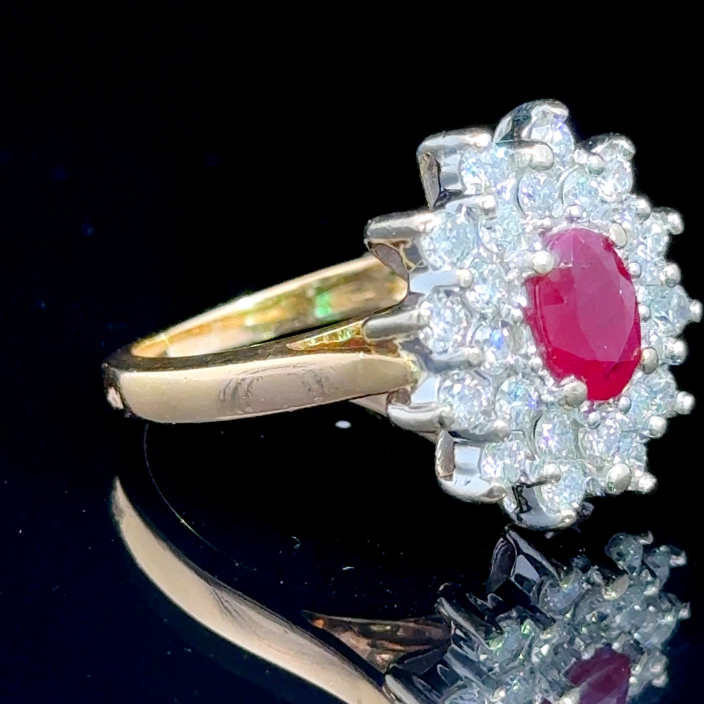 18K Ruby and Diamond Cluster Ring Size N