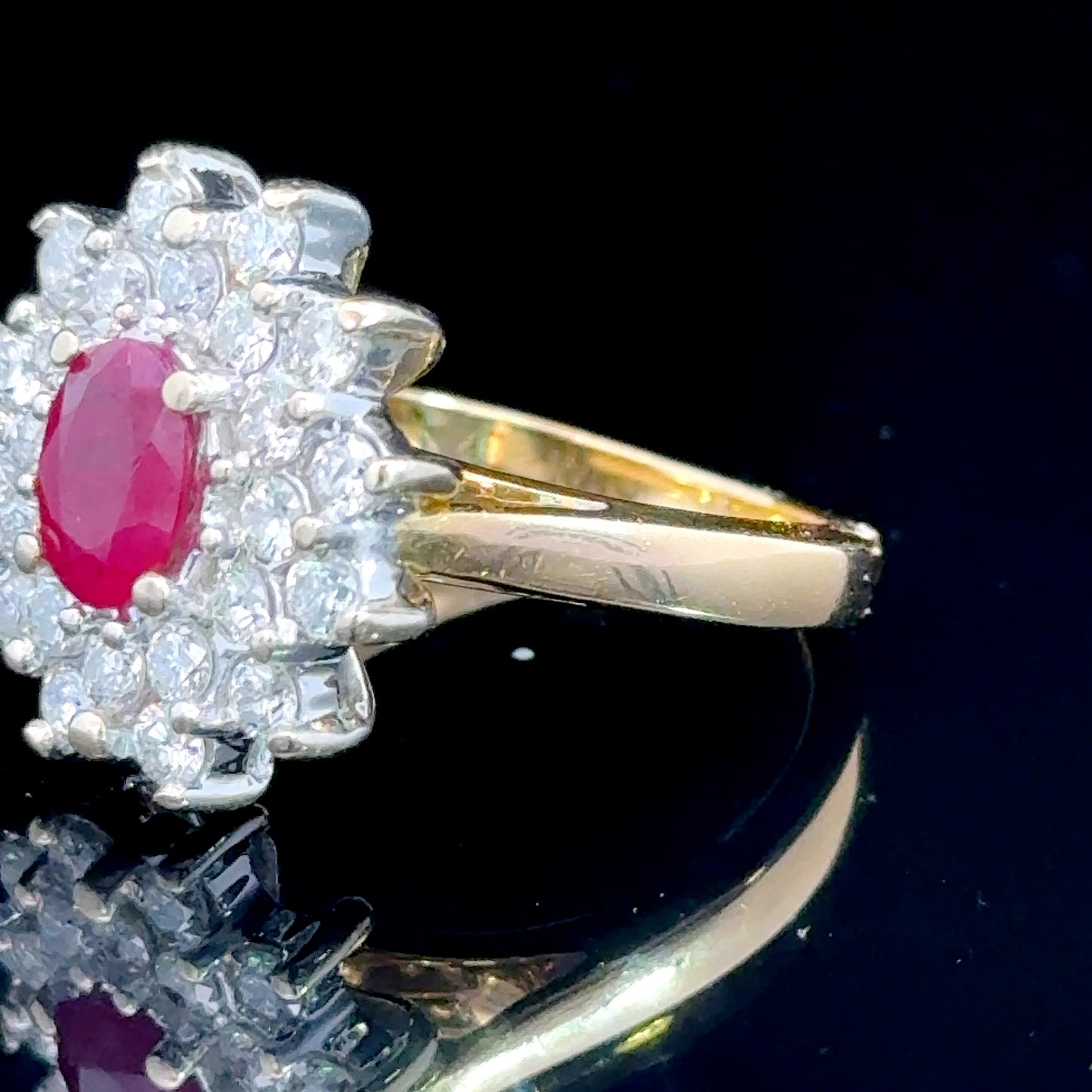 18K Ruby and Diamond Cluster Ring Size N
