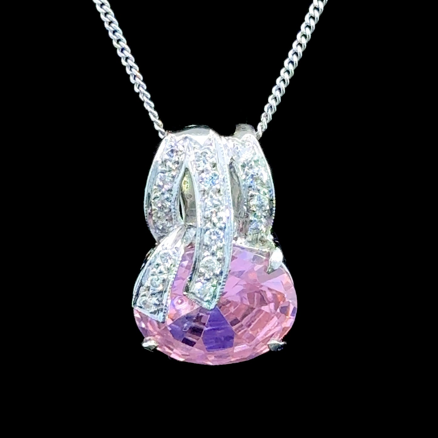 9K White Gold Pink Topaz  & Diamond Pendant